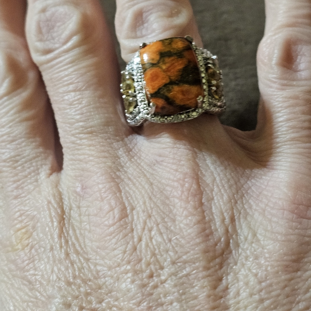 Chuck Clemency Jasper & Citrine Ring Platinum/14k/925 Sz 6! New - Picture 9 of 12